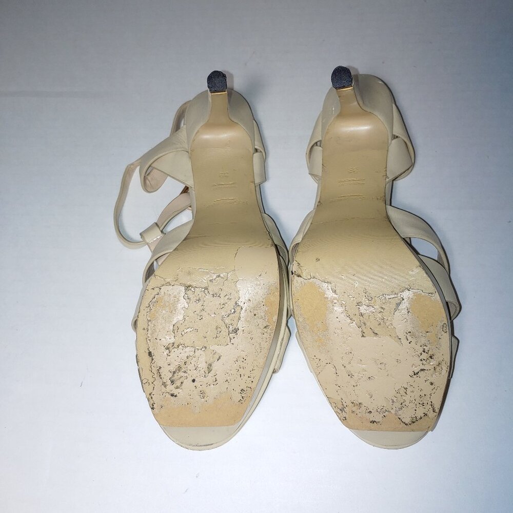 SAINT LAURENT Tribute Platform Sandals in Smooth Leather Cream Size 39 - Picture 11 of 15